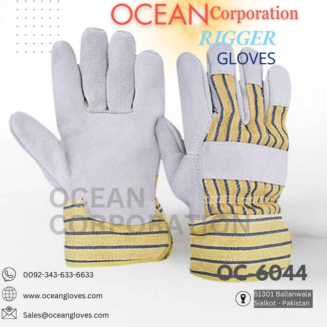 Leather Rigger Gloves – High-Visibility Black & Yellow Stripes for Safety Black & yellow high-visibility leather rigger gloves for heavy-duty work