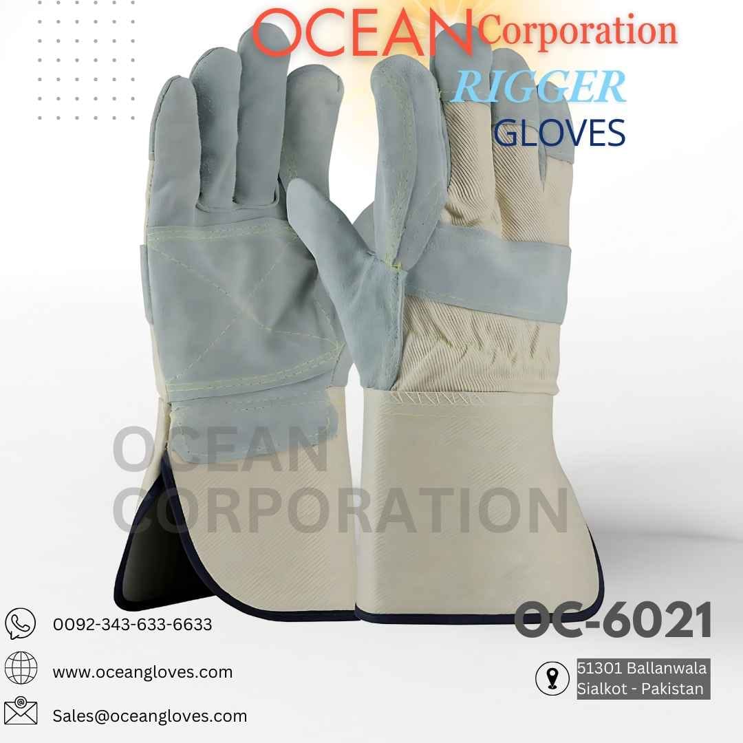 Long Rigger Gloves – Eco-Friendly Cowhide Split Leather Sialkot eco-friendly long rigger gloves with cowhide split leather palm and extra-long cuff, Sialkot manufacturer