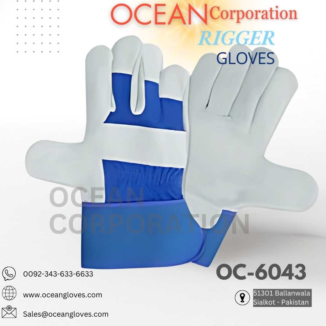 Men’s Goat Grain Leather Winter Gloves with Blue Fabric Back Worker wearing leather gloves winter mens in snowy warehouse