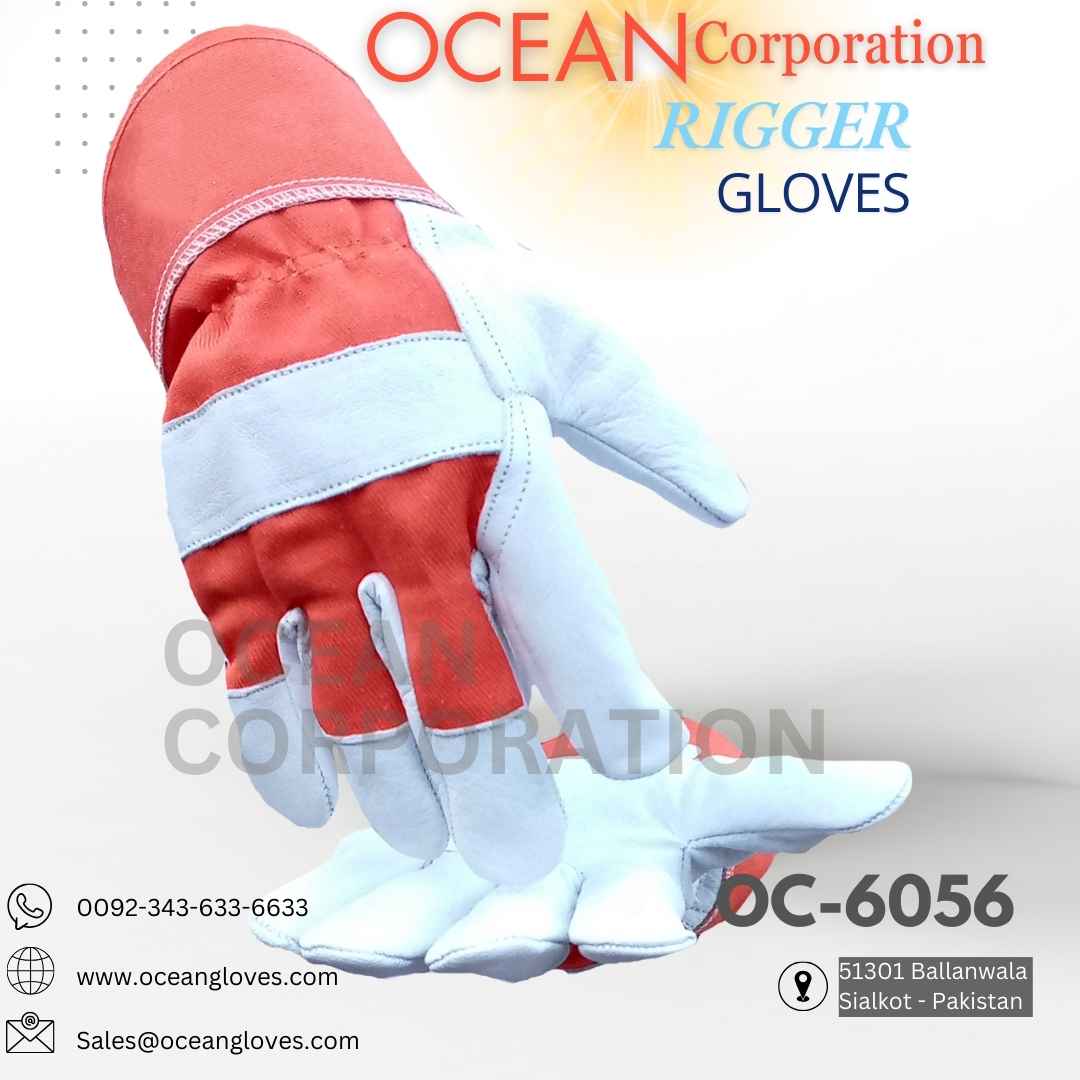 oat Grain Leather PPE Gloves with Red Safety Cuff High-visibility PPE gloves with goat leather palms and red cotton back for industrial safety.