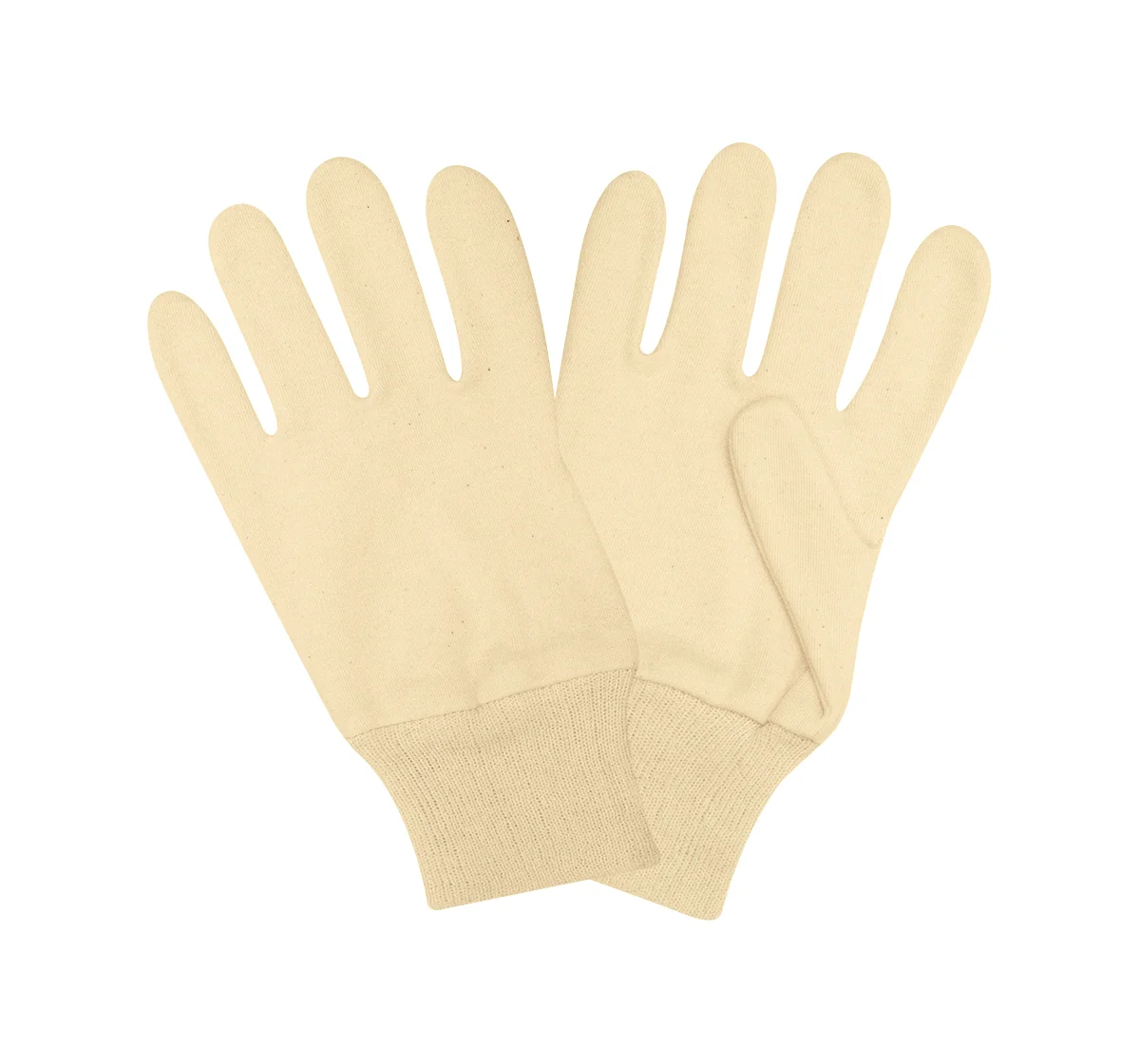 White Cotton Interlock Gloves by Ocean Gloves Corporation A pair of white cotton interlock gloves with knit wrists, showcasing the smooth, seamless fabric ideal for handling delicate items.