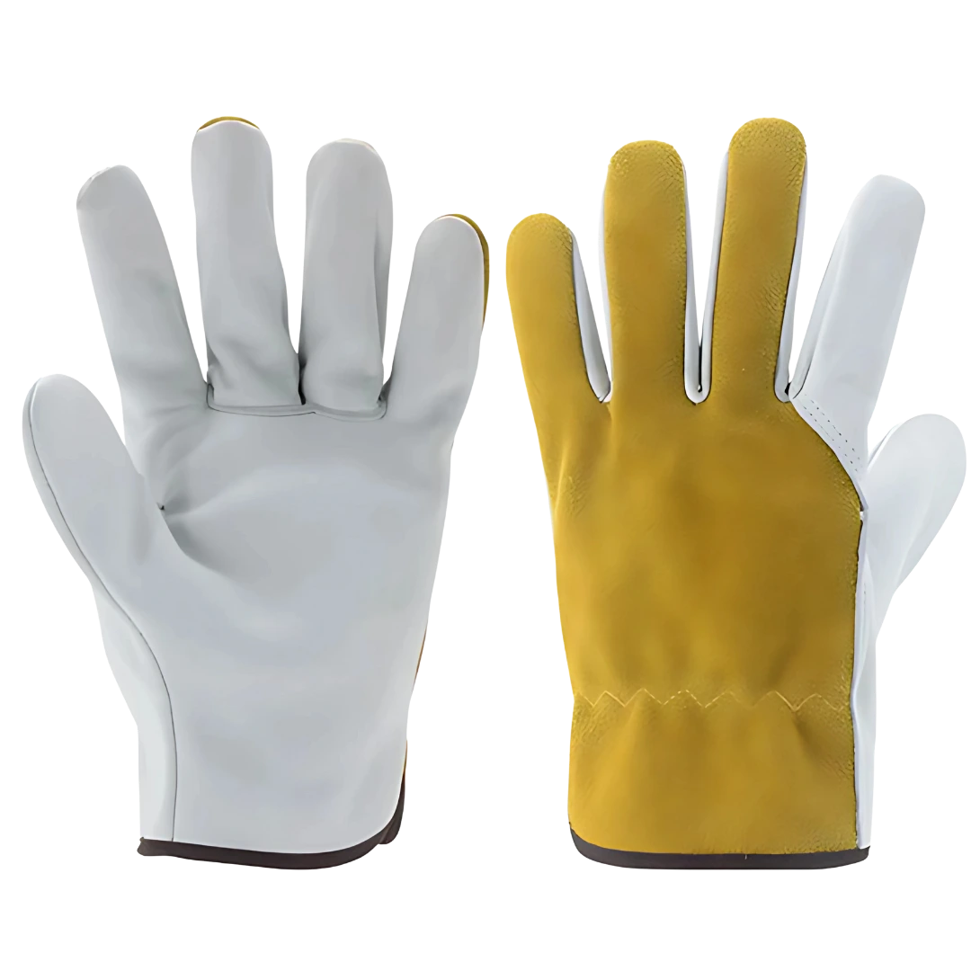 Premium Yellow Goat Leather Work Gloves - Ocean Gloves Yellow suede goat leather driver gloves with fleece lining from Ocean Gloves