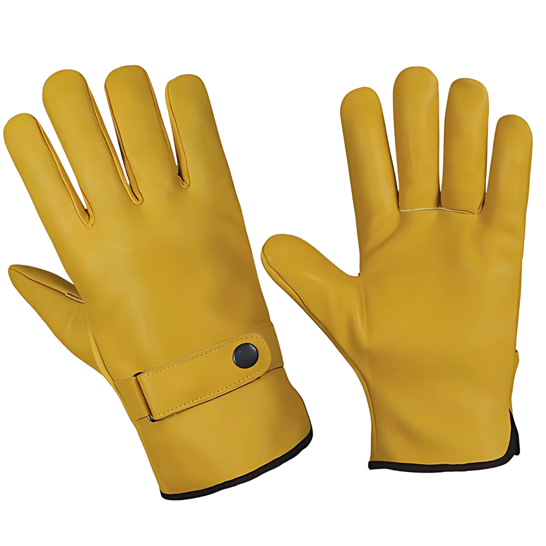 Premium Yellow Safety Driver Gloves - Ocean Gloves Corporation Yellow safety driver gloves with goat leather construction and adjustable wrist strap