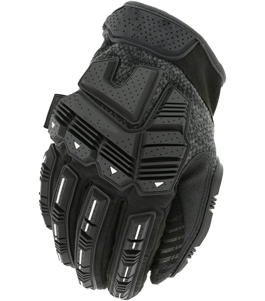 Close-up of black leather work gloves made by a leather work gloves manufacturer in Pakistan Industrial Impact Gloves with TPR protection and touchscreen compatibility